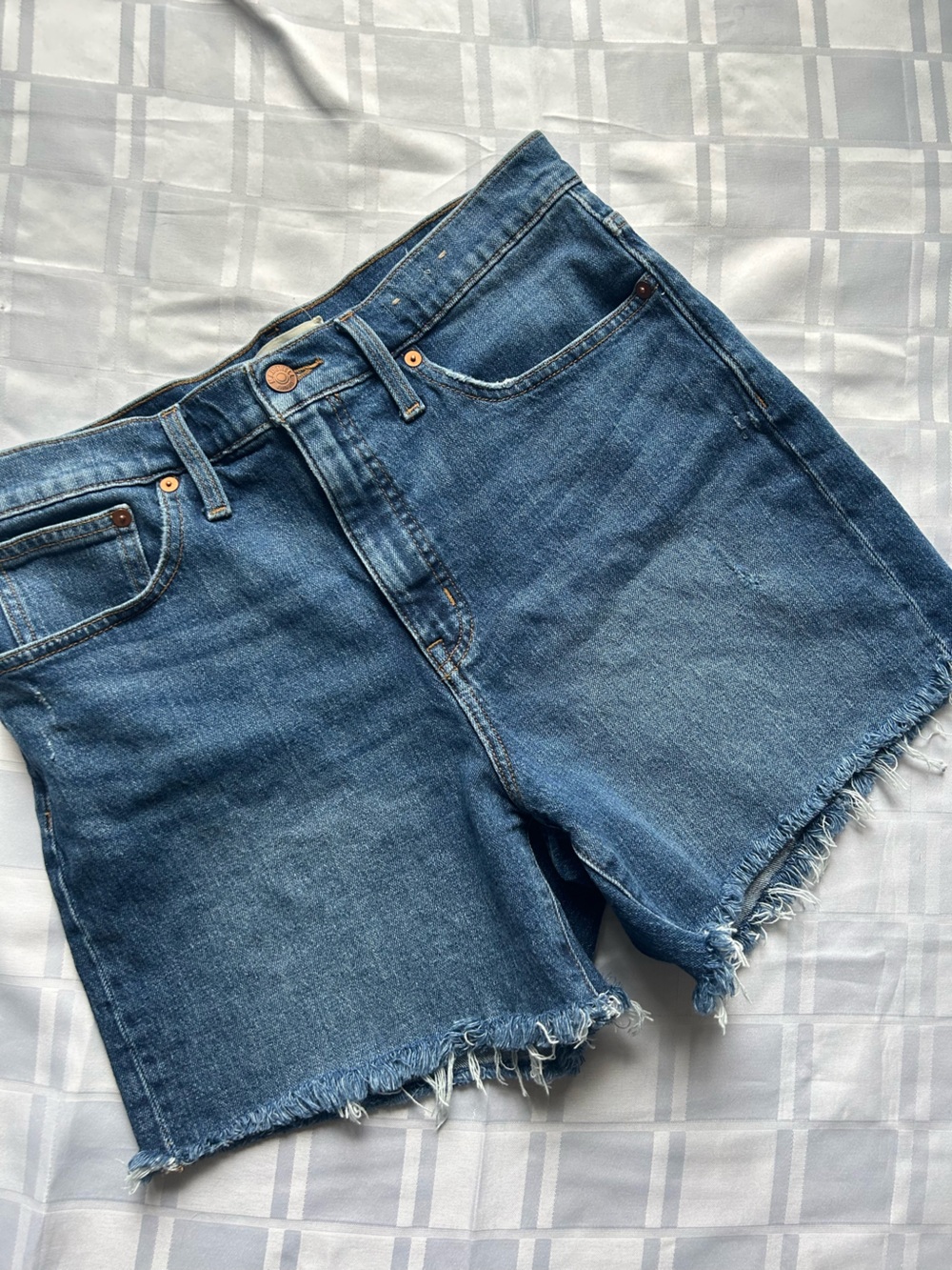 Madewell Blue Denim High-Rise Frayed Hem Shorts